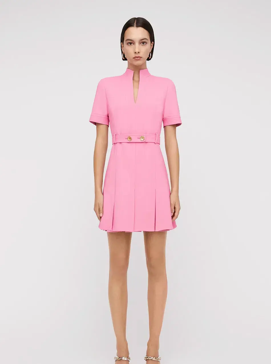 Scanlan Theodore Tailored Pleat Dress Pink Size 6 for rent on The Volte - main image