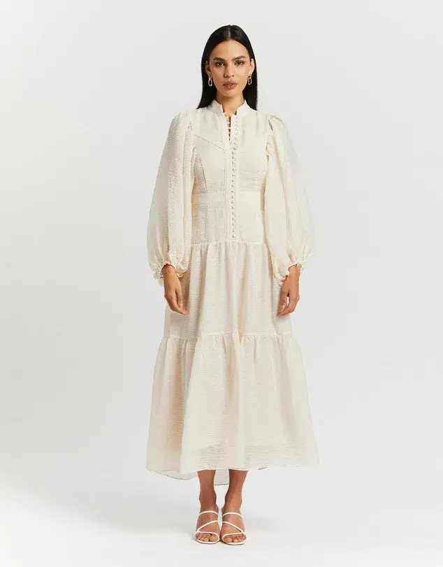 Shona Joy Charlotte High Neck Midi Dress Ecru Cream Size 14 - Image 2