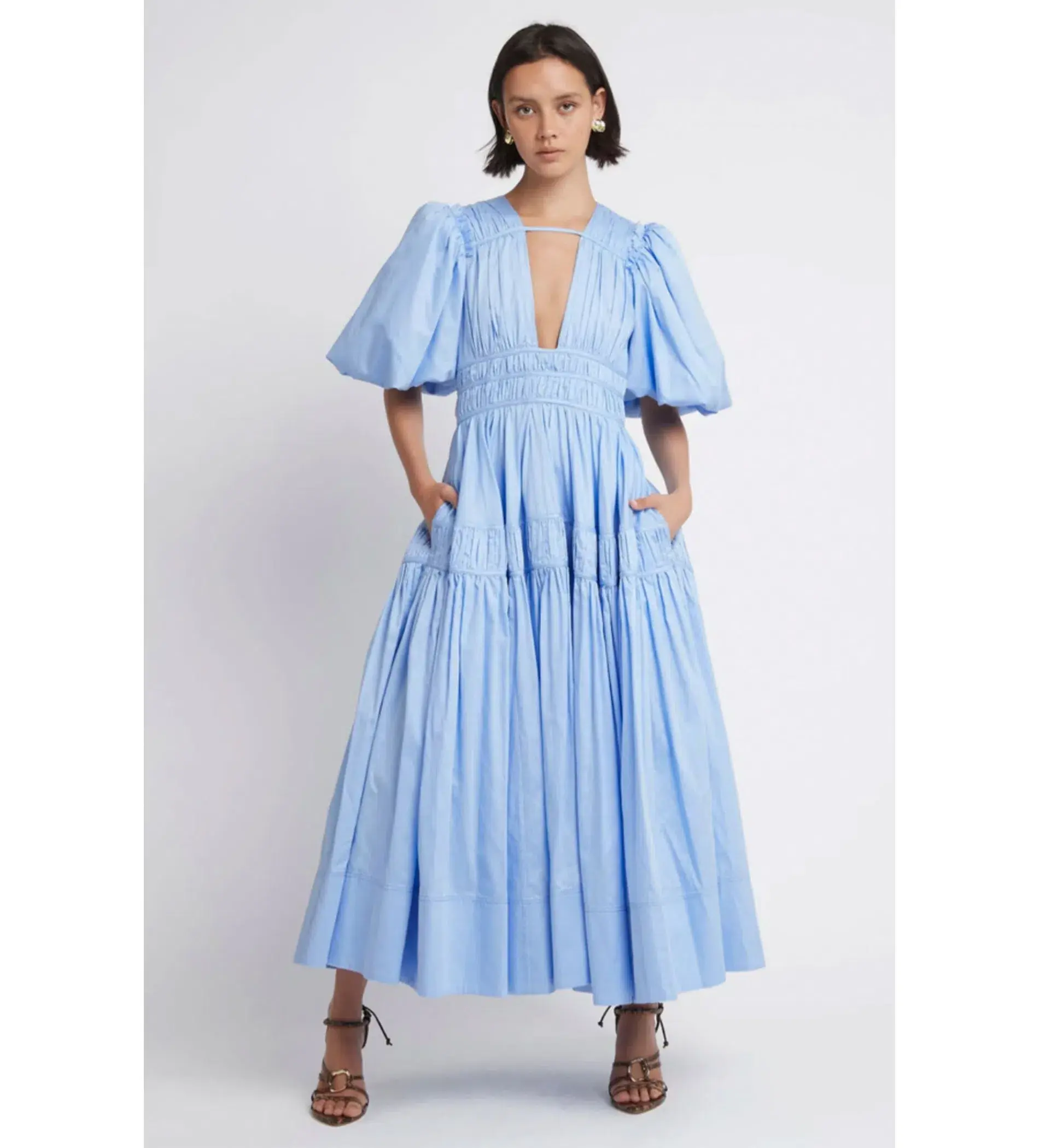 Aje Fallingwater Gathered Midi Dress Blue Size 6 - Image 1