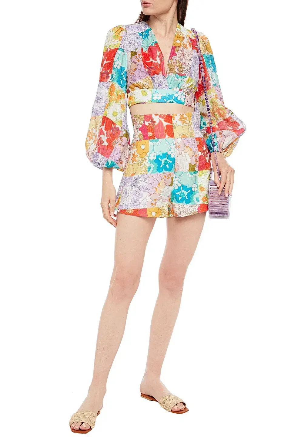 Zimmermann The Bells Tie Crop Top in Multi Floral Print Size 6 - Image 1