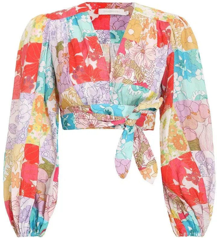Zimmermann The Bells Tie Crop Top in Multi Floral Print Size 6 - Image 2