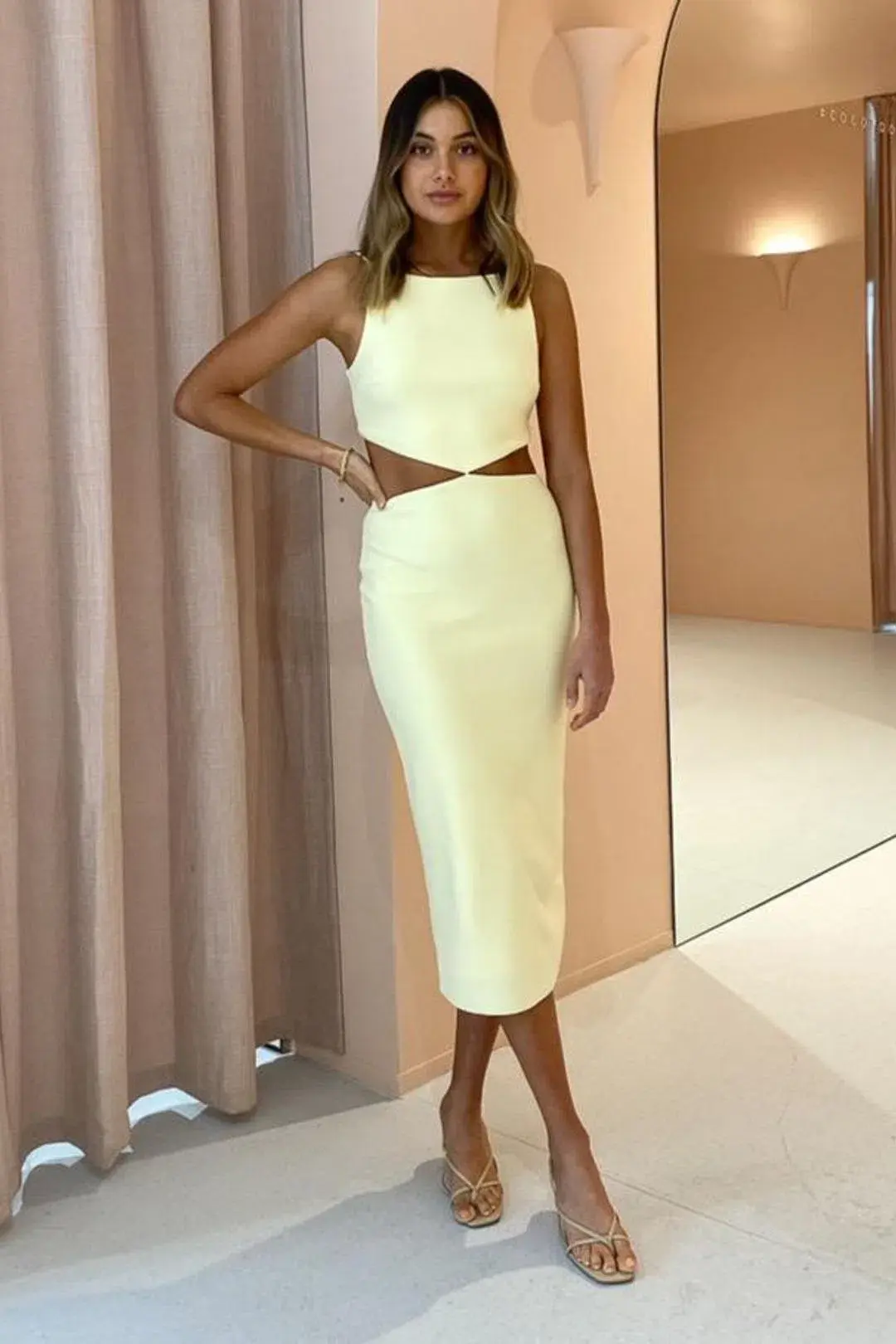 Bec & Bridge Scout Cut Out Midi Dress in Lemonade Size 10  for rent on The Volte - main image
