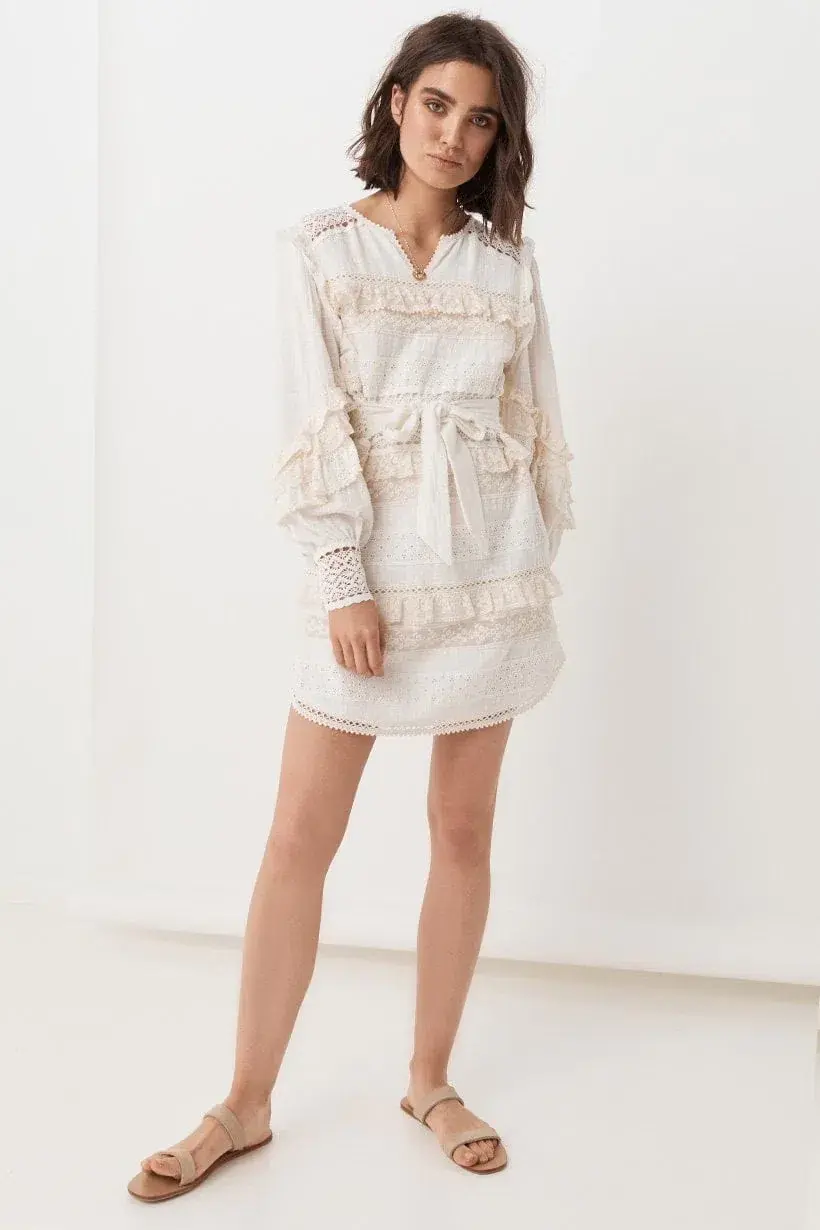 Spell Suki Mini Party Dress Cream Size M - Image 1