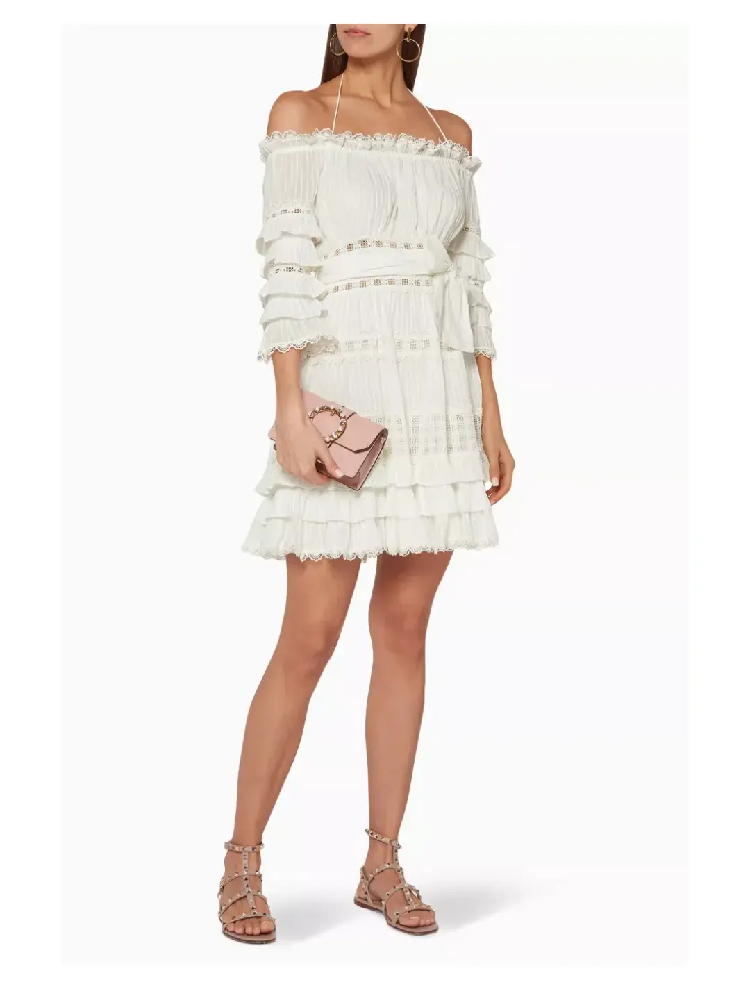 Zimmermann Corsair Off The Shoulder Mini Dress Ivory Size 1 / AU 10 for rent on The Volte - main image