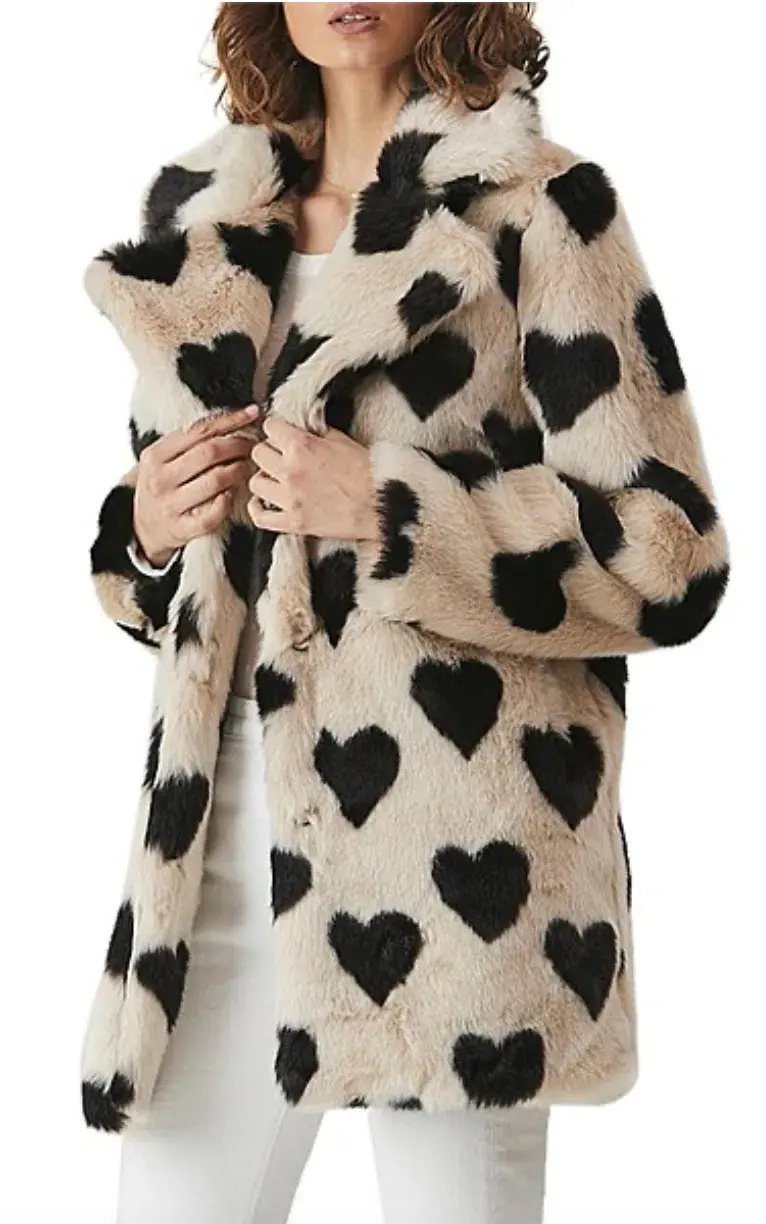 Ena Pelly Minimalist Faux Fur Jacket Love Hearts Size 8 - Image 1