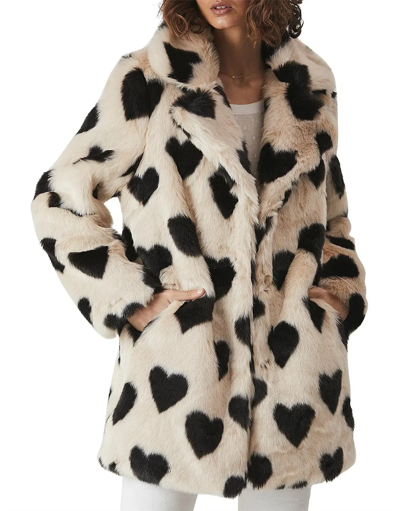 Ena Pelly Minimalist Faux Fur Jacket Love Hearts Size 8 - Image 3
