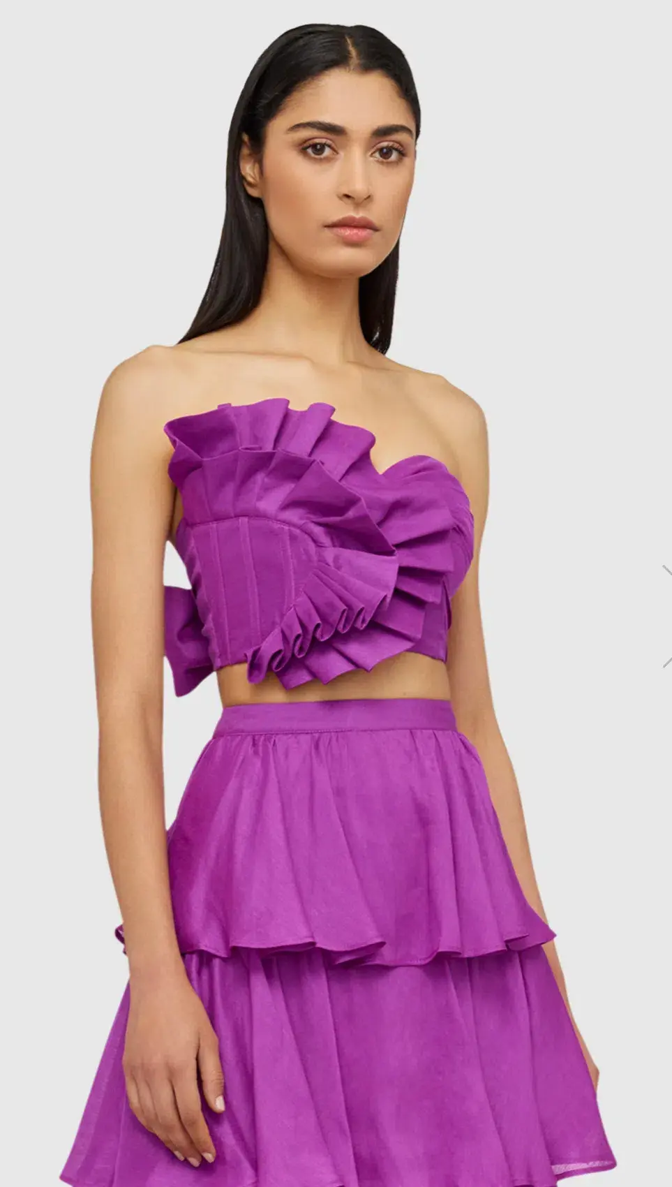 Leo and Lin Violet Wrap Bustier & Tiered Skirt Set Size 8 for rent on The Volte - main image