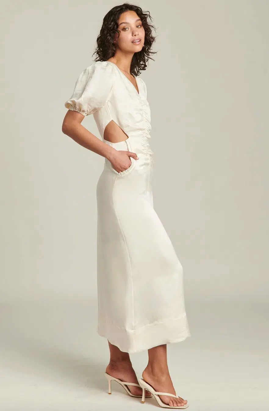 Ginia Indienne Silk Linen Midi Dress White Size 10 - Image 2