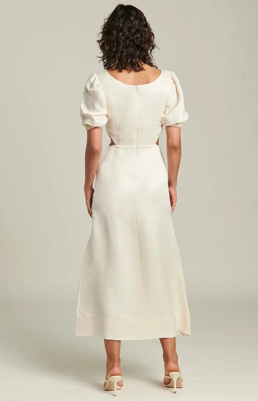 Ginia Indienne Silk Linen Midi Dress White Size 10 for rent on The Volte - main image