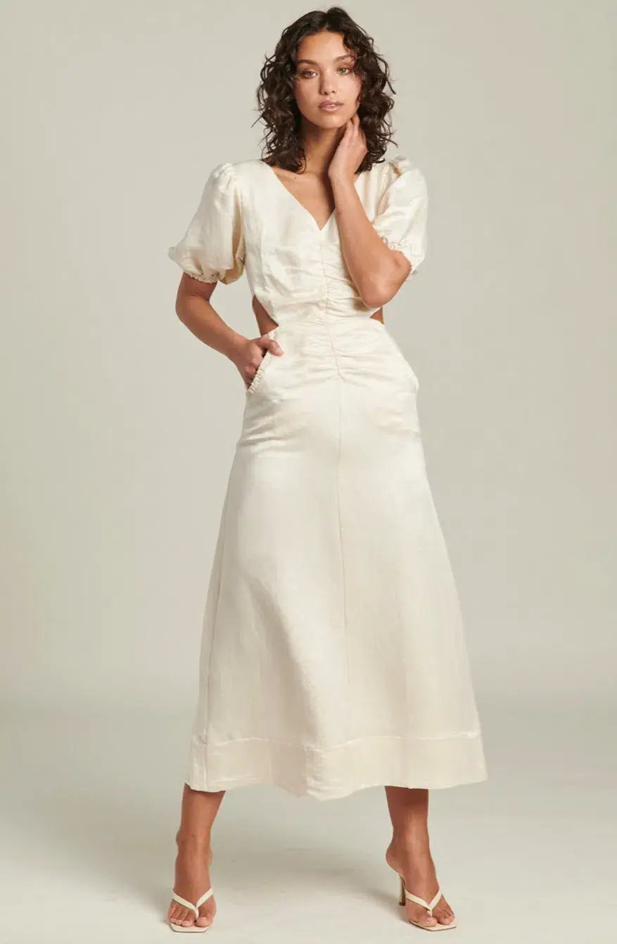 Ginia Indienne Silk Linen Midi Dress White Size 10 for rent on The Volte - main image