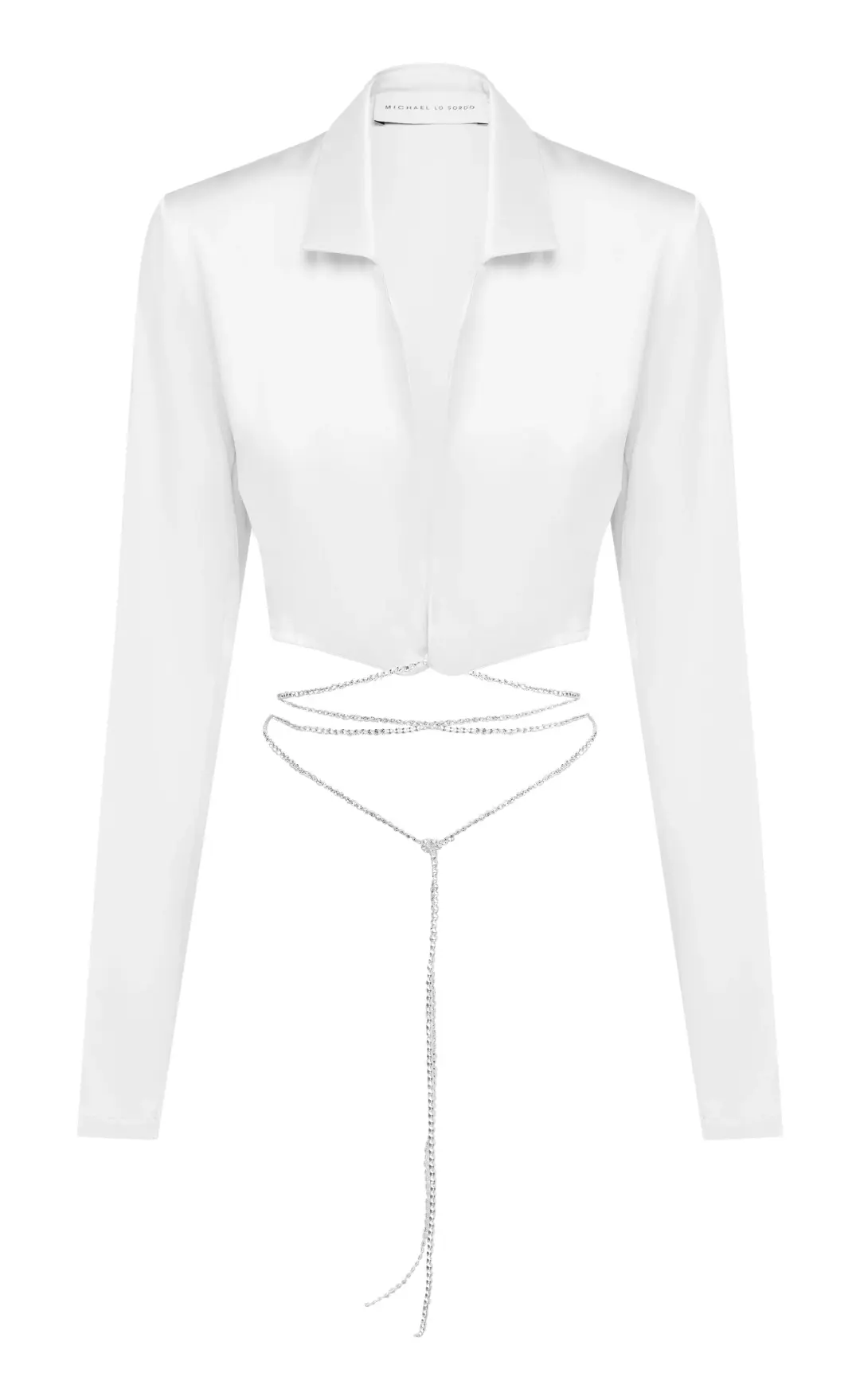 Michael Lo Sordo Crystalline Crop Wrap Silk Shirt White Size 4 for rent on The Volte - main image