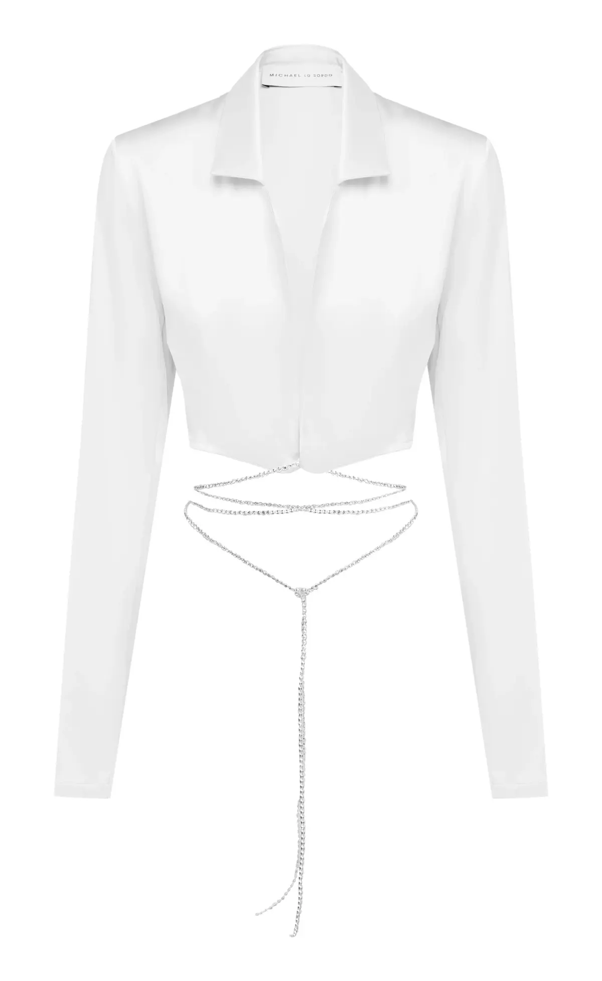 Michael Lo Sordo Crystalline Crop Wrap Silk Shirt White Size 4 - Image 2