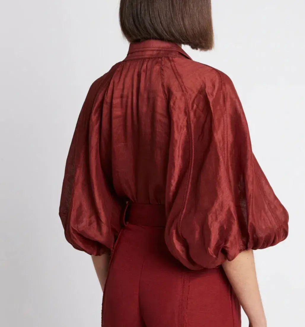 Aje Palms Puff Sleeve Shirt Burgundy Size 12 - Image 2