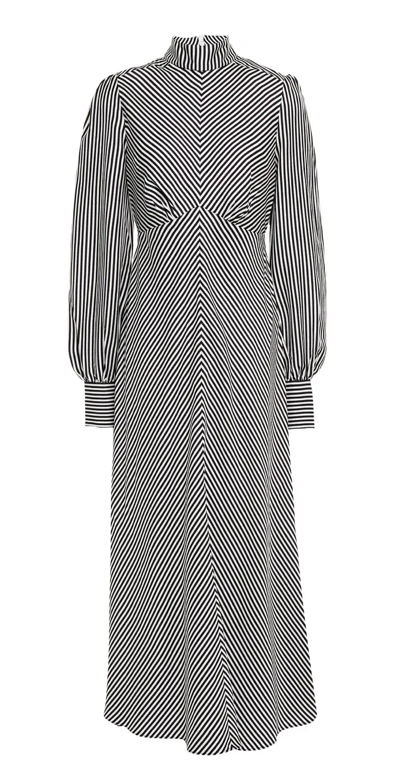 Zimmermann Striped Satin Twill Midi Dress Black/White Size 0 / AU 6-8 - Image 3