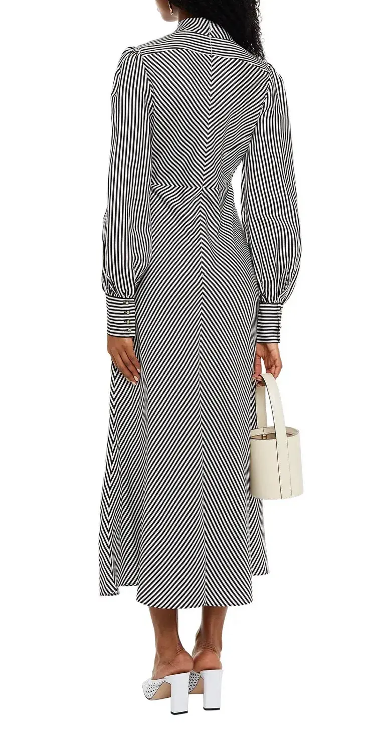 Zimmermann Striped Satin Twill Midi Dress Black/White Size 0 / AU 6-8 - Image 2