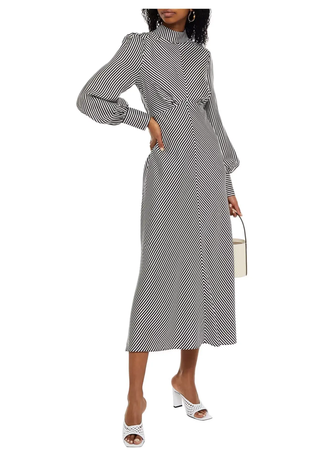 Zimmermann Striped Satin Twill Midi Dress Black/White Size 0 / AU 6-8 - Image 1