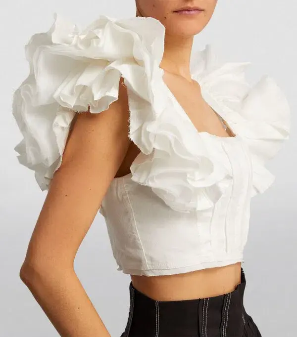 Aje Vanades Frill Crop Top & New Wave Mini Skirt Set Ivory Size 8  - Image 1