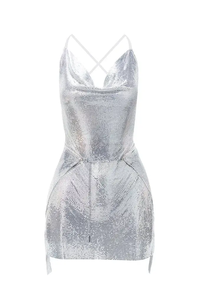 Poster Girl Adrianne Mini Dress Silver Size 8 - Image 4
