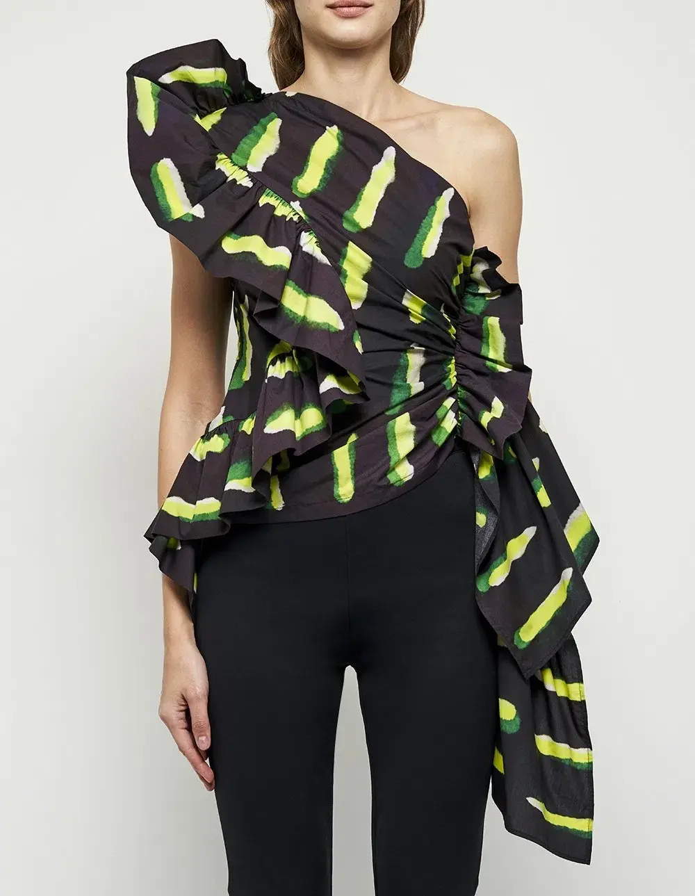 Dries Van Noten Voluminous One Shoulder Top Print Size 10 - Image 3