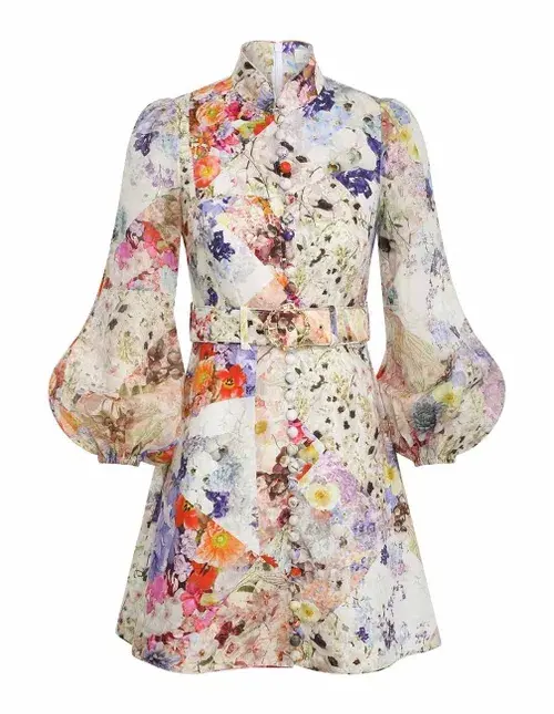Zimmermann Prima Belted Mini Dress Patchwork Floral Print Size 0P/Au 6  - Image 5