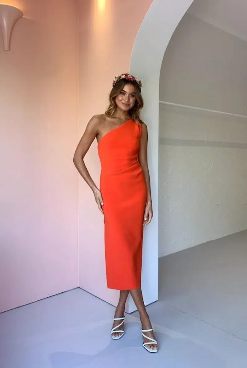 Bec & Bridge Ulla Asym Midi Dress Orange Size 6 - Image 4