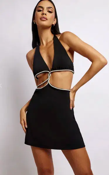 Meshki Nicha Halter Mini Dress With Cut Outs Black Size 6 - Image 2