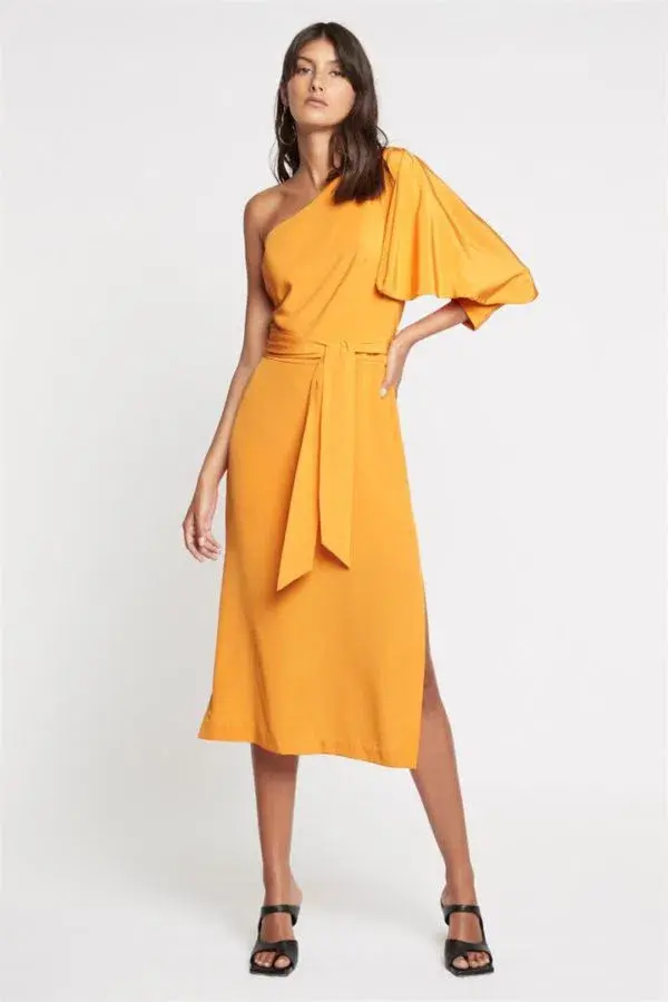 Sass & Bide Past Tomorrows Asymmetric Fitted Midi Dress Orange Size 10 - Image 1