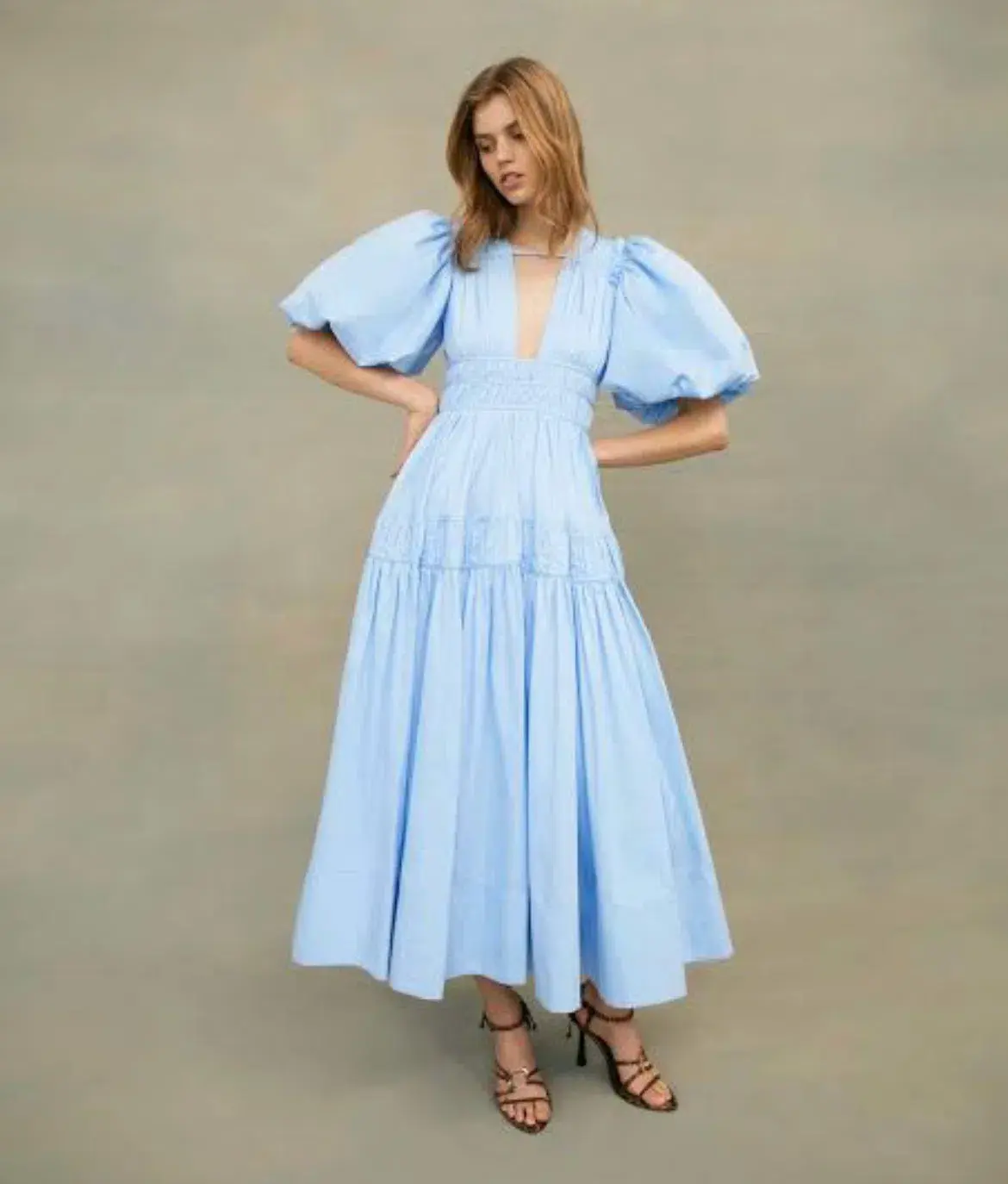 Aje Fallingwater Gathered Midi Dress Blue Size 10  - Image 3