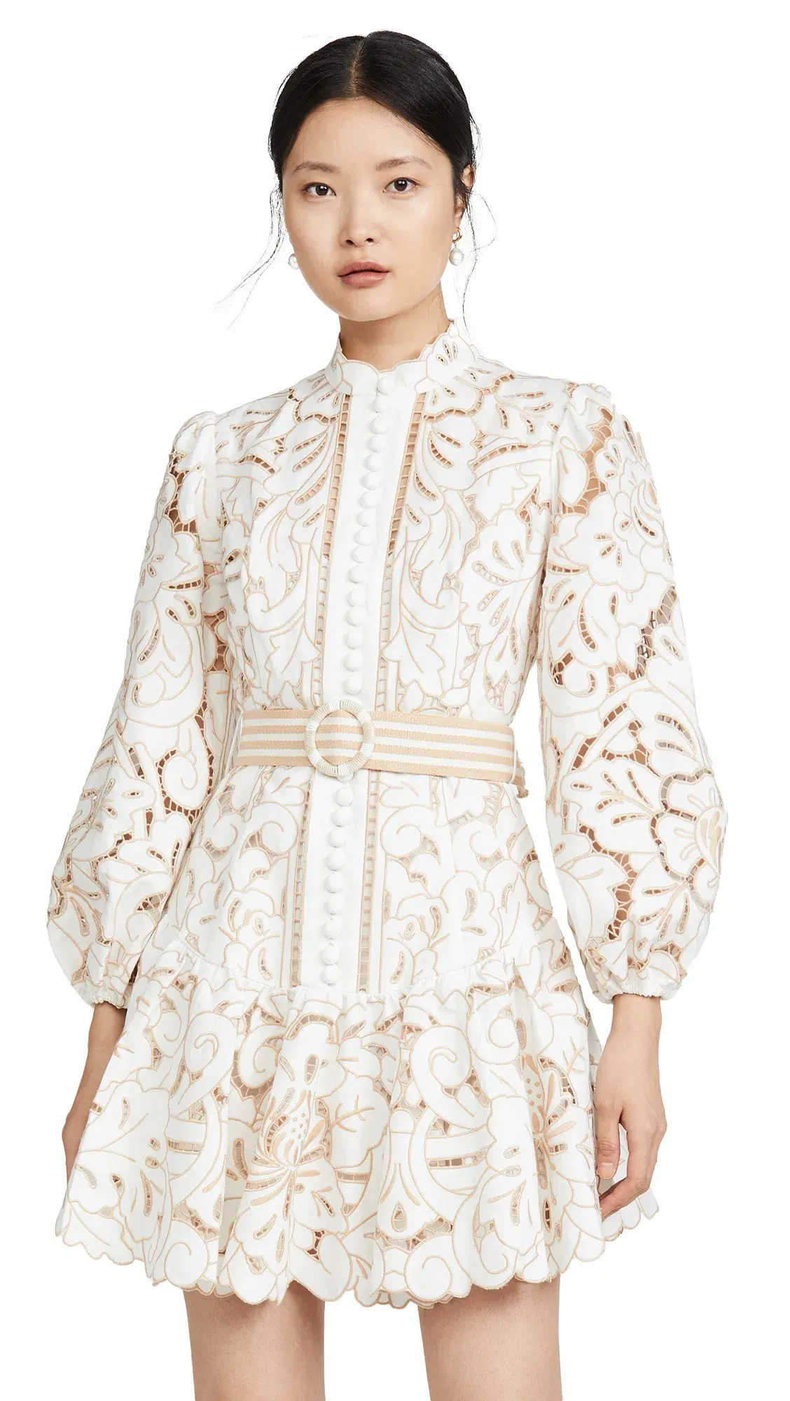 Zimmermann Edie Floral Belted Mini Dress Ivory Size 0P / AU 6 - Image 2