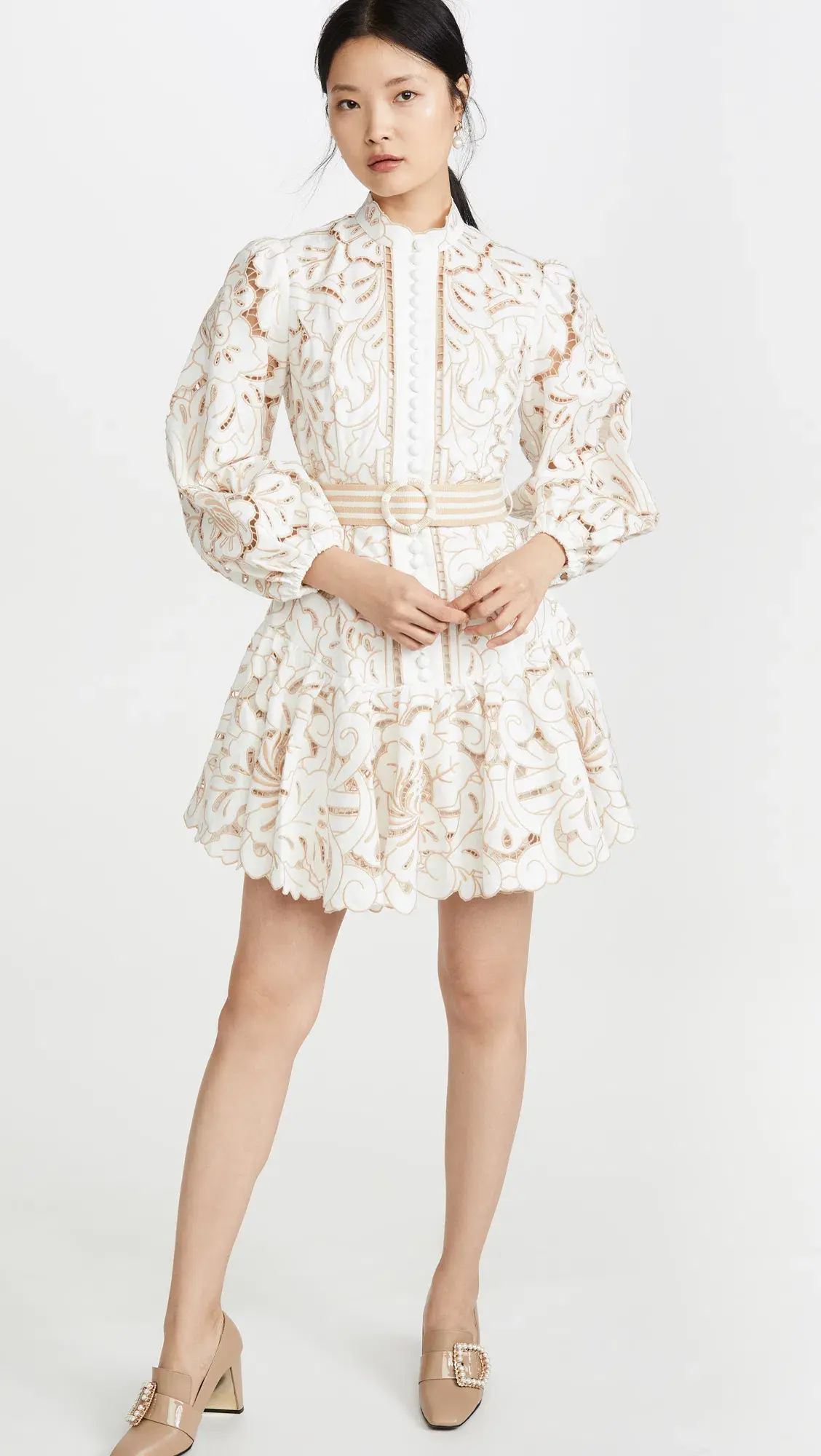 Zimmermann Edie Floral Belted Mini Dress Ivory Size 0P / AU 6 - Image 7