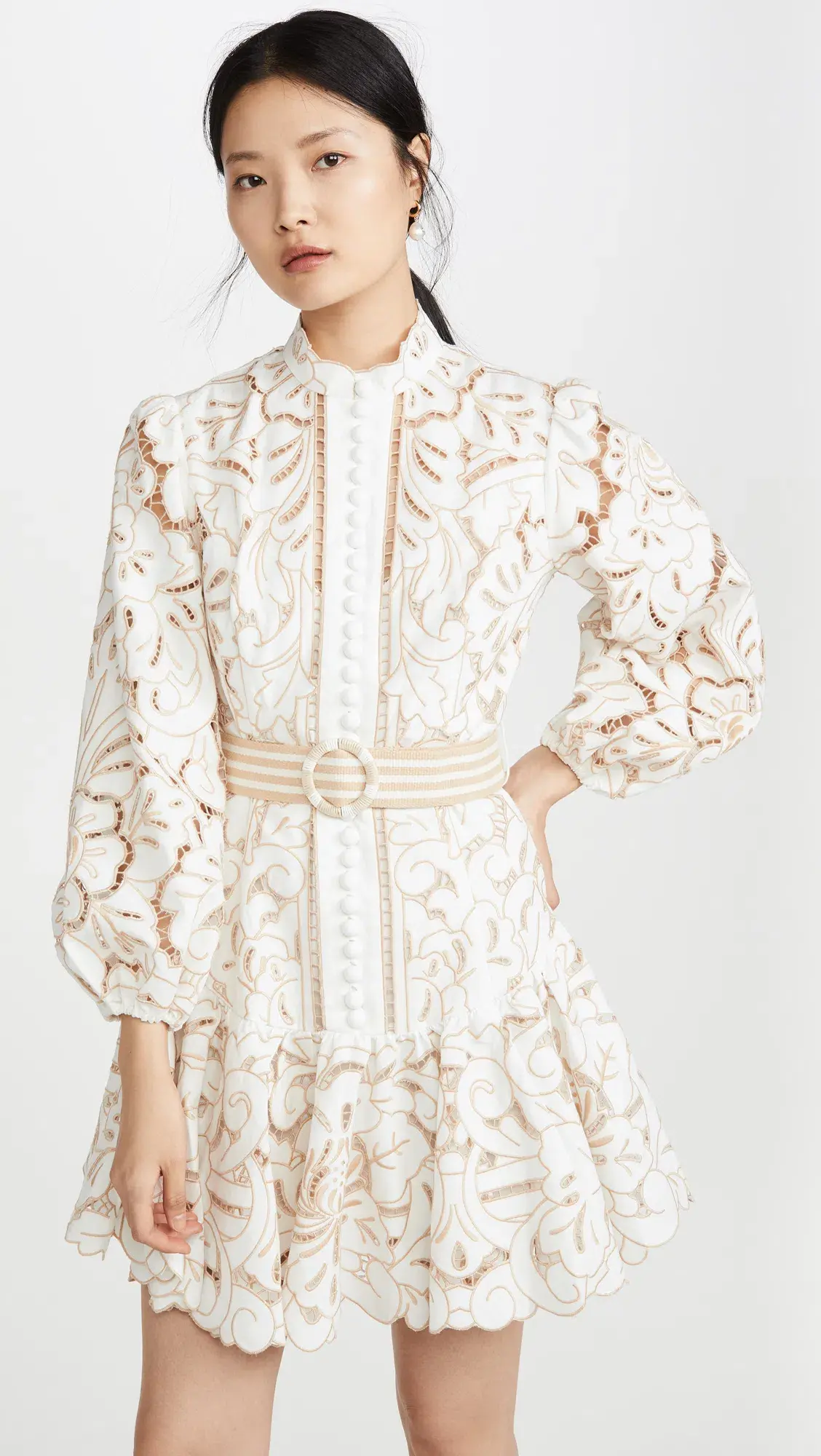 Zimmermann Edie Floral Belted Mini Dress Ivory Size 0P / AU 6 - Image 6