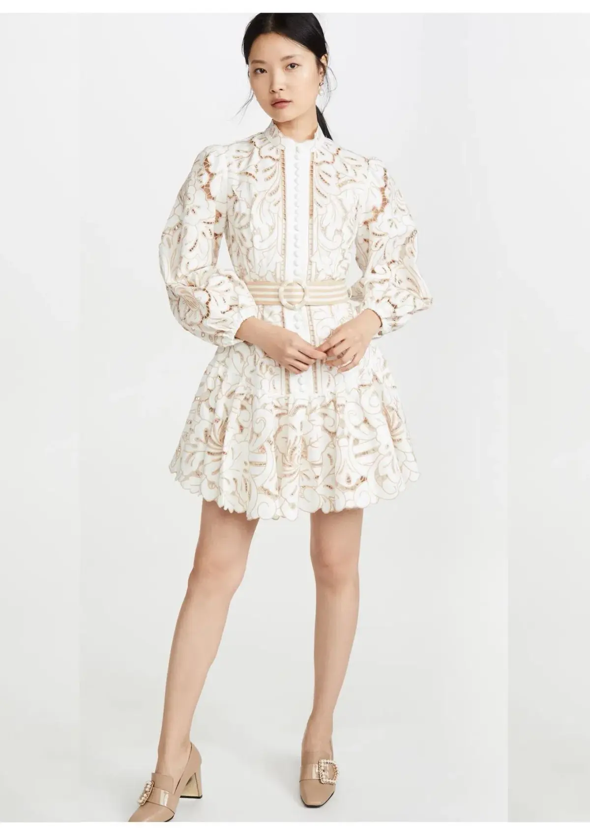 Zimmermann Edie Floral Belted Mini Dress Ivory Size 0P / AU 6 - Image 1