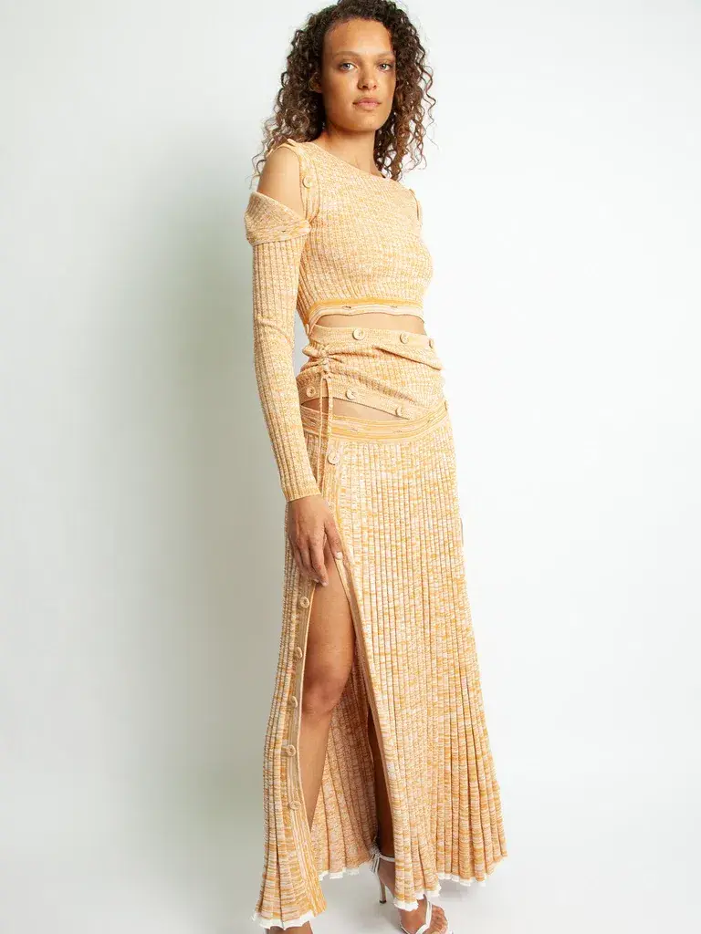 Christopher Esber Deconstruct L/S Dress Dune Marle Yellow Size 6 for rent on The Volte - main image