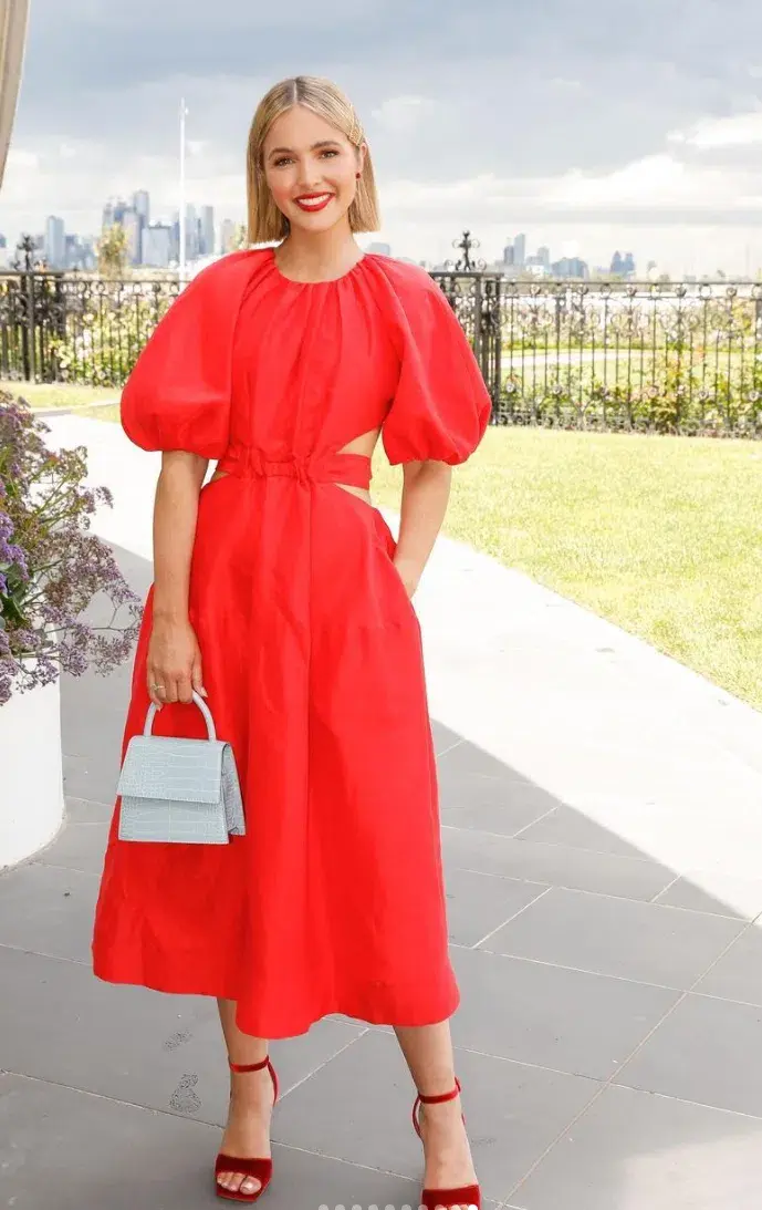 Aje Mimosa Cut Out Midi Dress Red Size 8 for rent on The Volte - main image