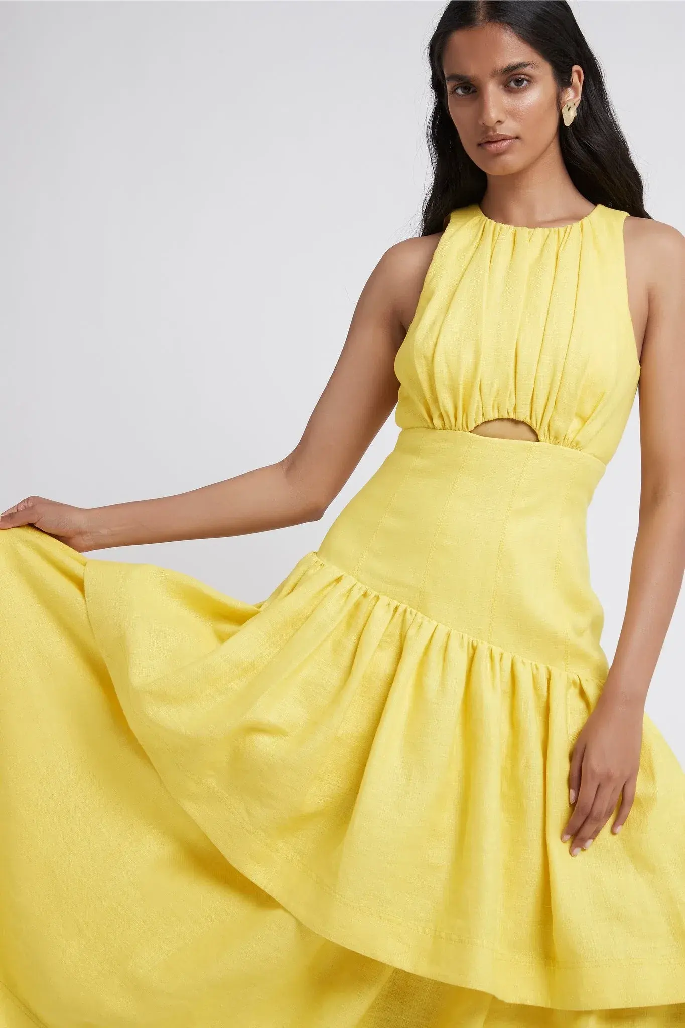 AJE Caliente Tiered Cut Out Dress Yellow Size 8 - Image 2
