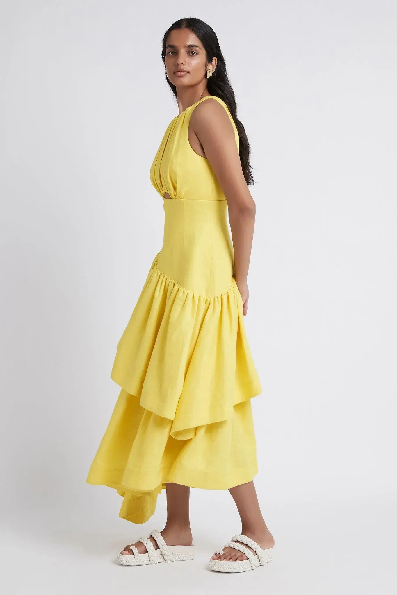 AJE Caliente Tiered Cut Out Dress Yellow Size 8 - Image 3