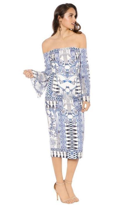 Thurley Wedgewood Print Bonded Dress - Image 1