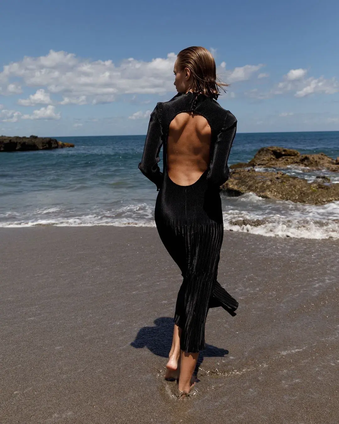 L’Idee Soirée Pleated Backless Long Sleeve Dress Black Size 8  - Image 4