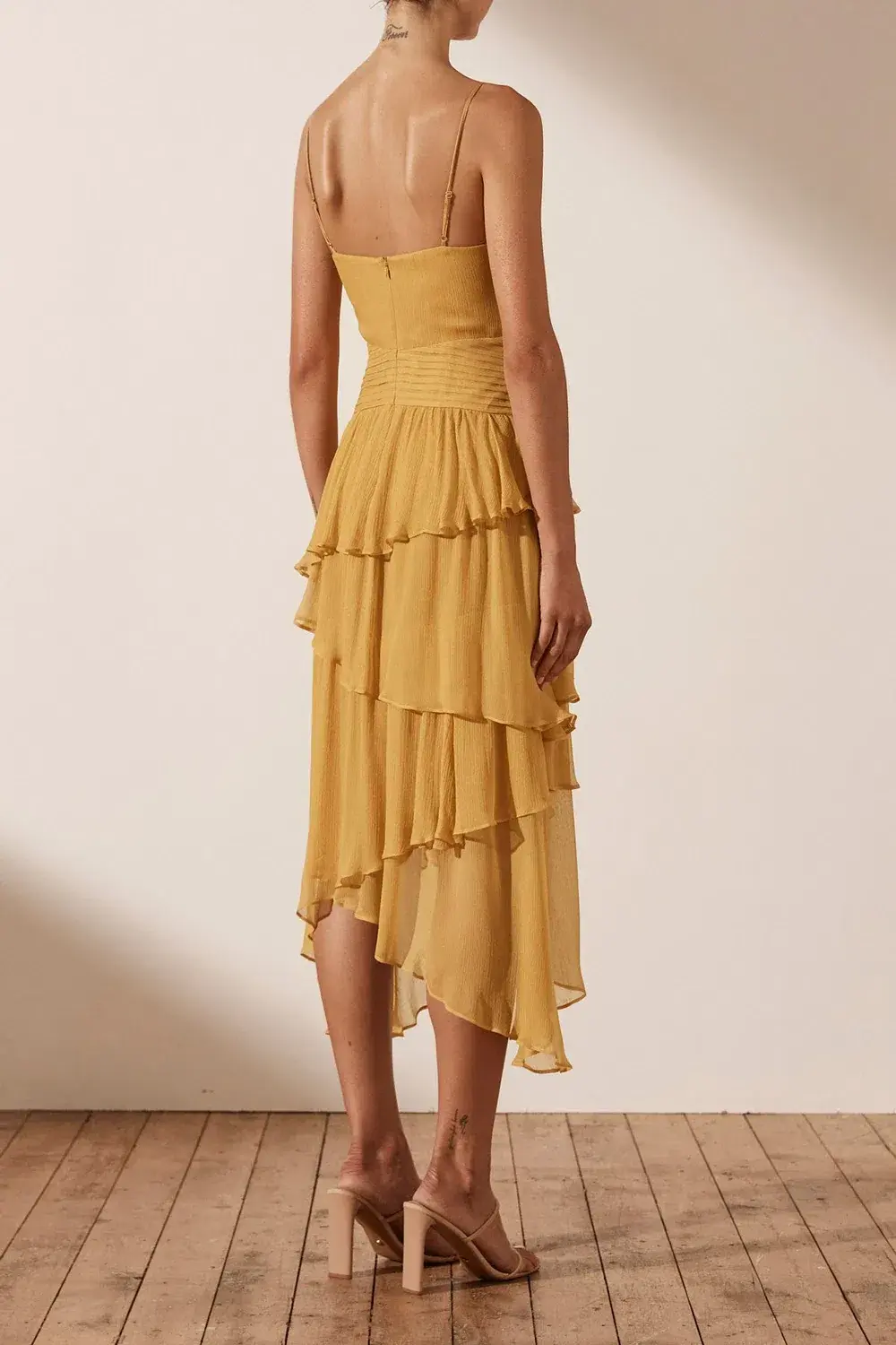 Shona Joy Iris Pin Tuck Frill Midi Dress Yellow Size 12 for rent on The Volte - main image