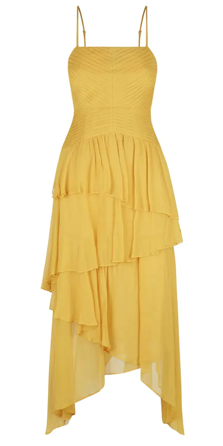 Shona Joy Iris Pin Tuck Frill Midi Dress Yellow Size 12 - Image 3