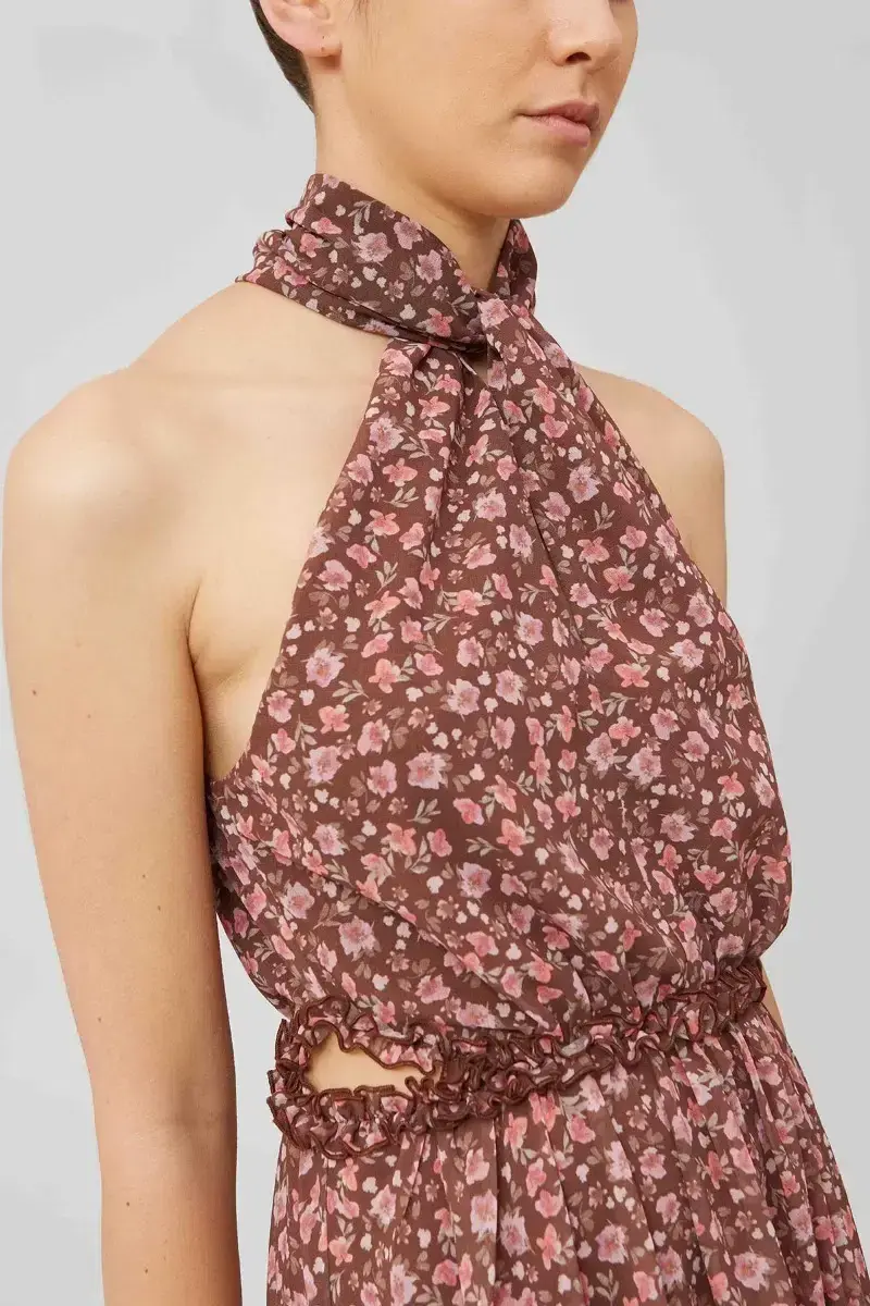 Keepsake Illustrate Midi Dress Chocolate Ditsy Floral Print Size 12 for rent on The Volte - main image