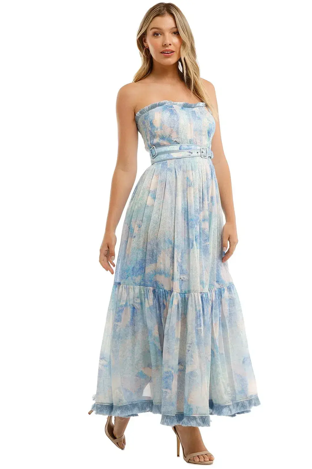 Leo and Lin Oceania Silk Linen Strapless Dress Print Size 10 - Image 1