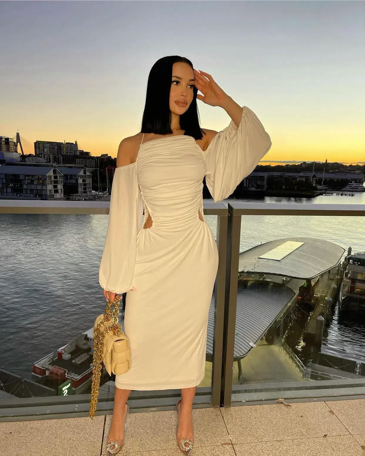 Dion Lee Ruched Midi Dress White Size 8  - Image 4