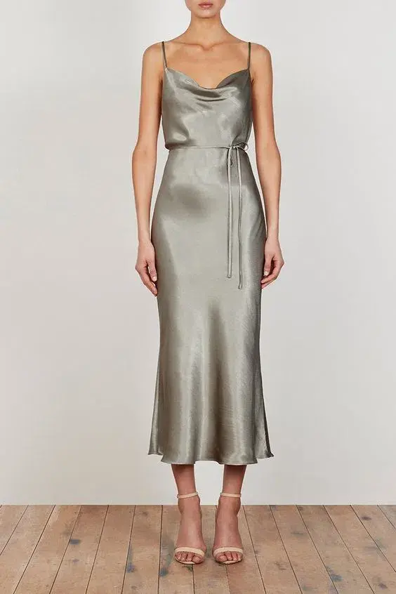 Shona Joy La Lune Bias Cowl Midi Dress Sage Size 16 - Image 1
