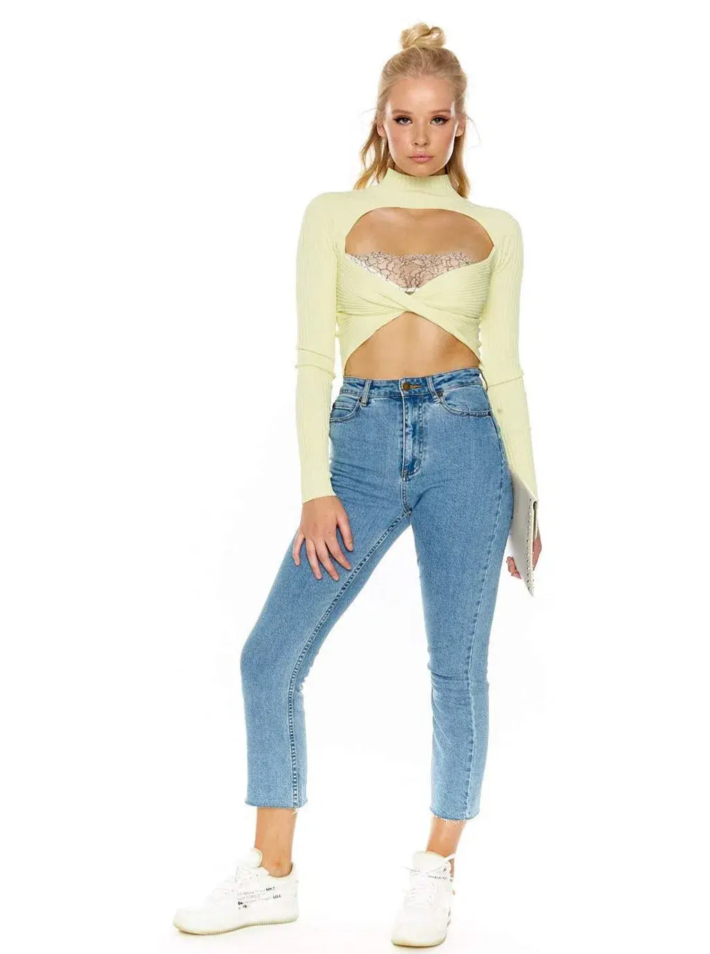 Dion Lee Twist Back Long Sleeve Knit Top Lemon Yellow Size 8 for rent on The Volte - main image