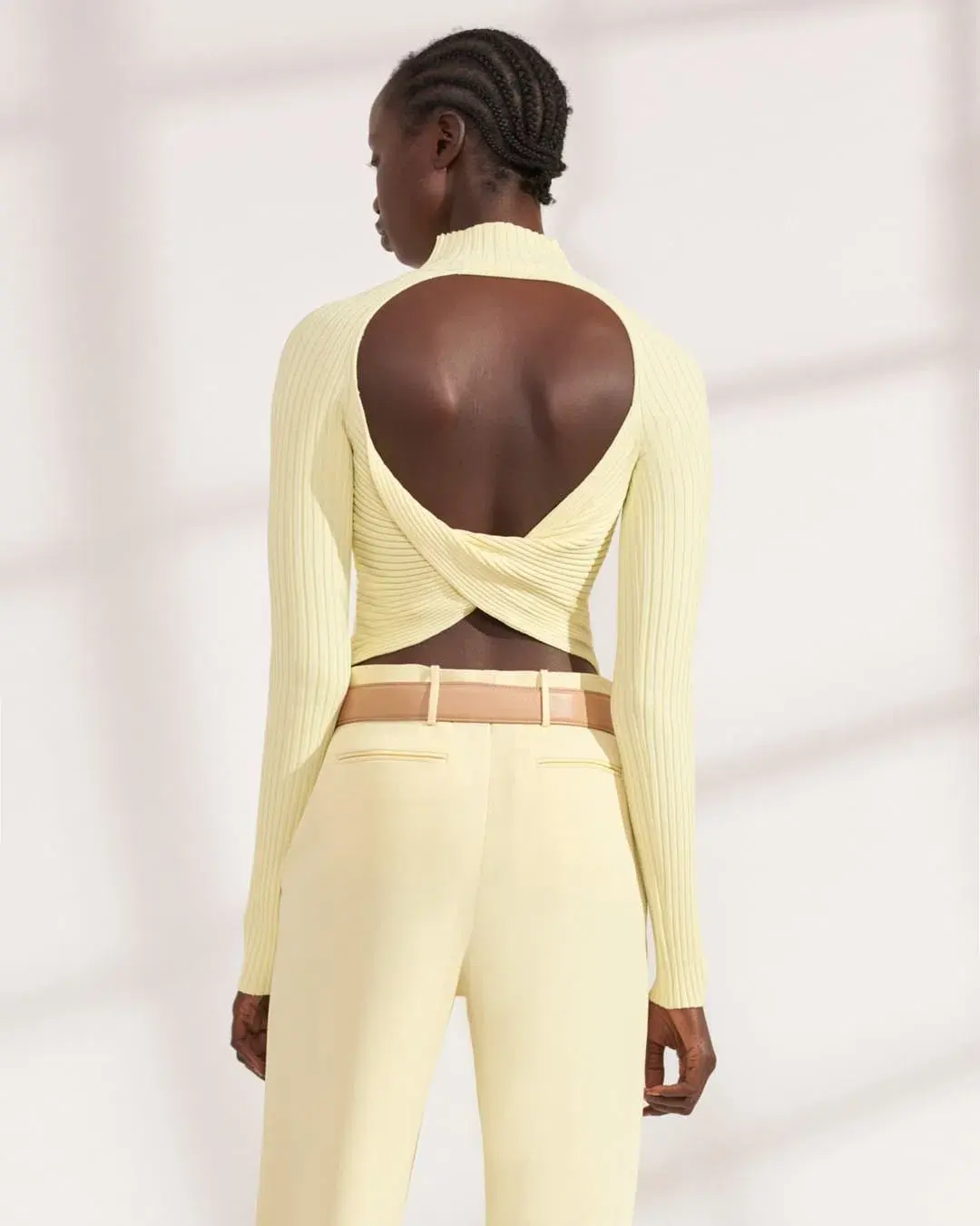 Dion Lee Twist Back Long Sleeve Knit Top Lemon Yellow Size 8 - Image 3
