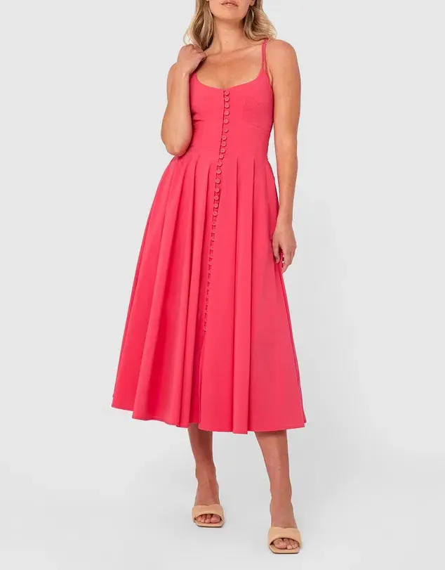 By Johnny Party Button Midi Dress Pink Size 10  for rent on The Volte - main image