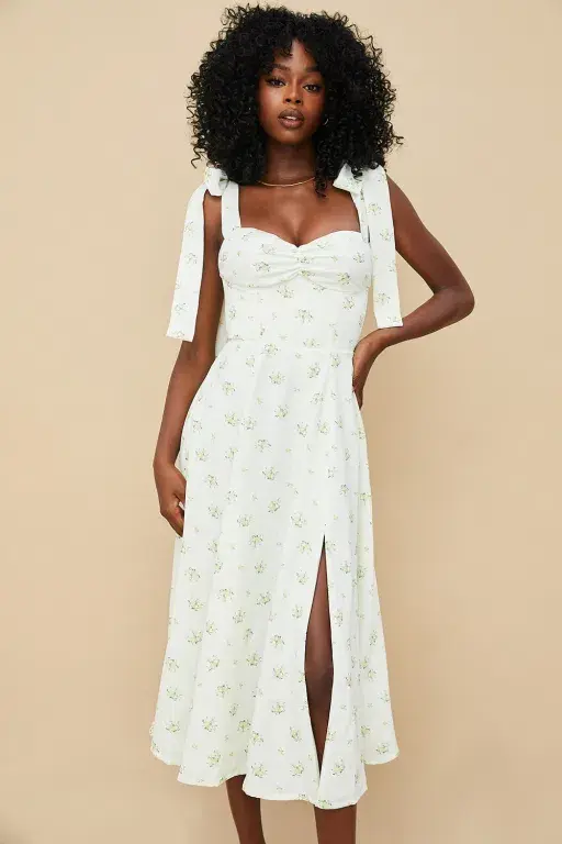 House of CB Alicia Ivory Midi Sundress White Floral Size 8 - Image 4