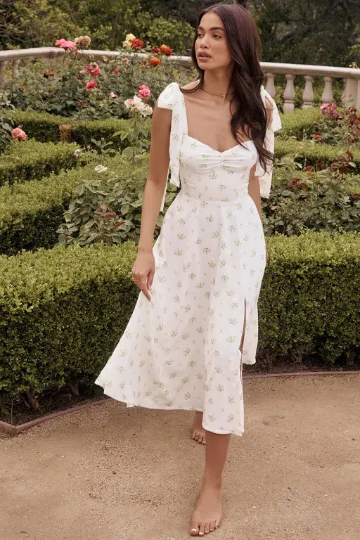 House of CB Alicia Ivory Midi Sundress White Floral Size 8 for rent on The Volte - main image