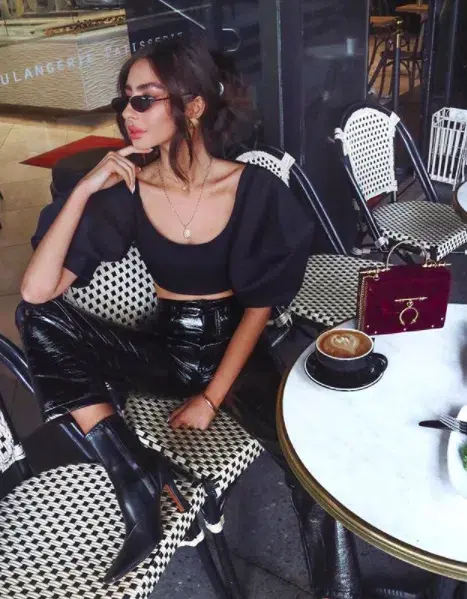 Ellery Neatly Labeled Bubble Crop Top Black Size 8 - Image 5